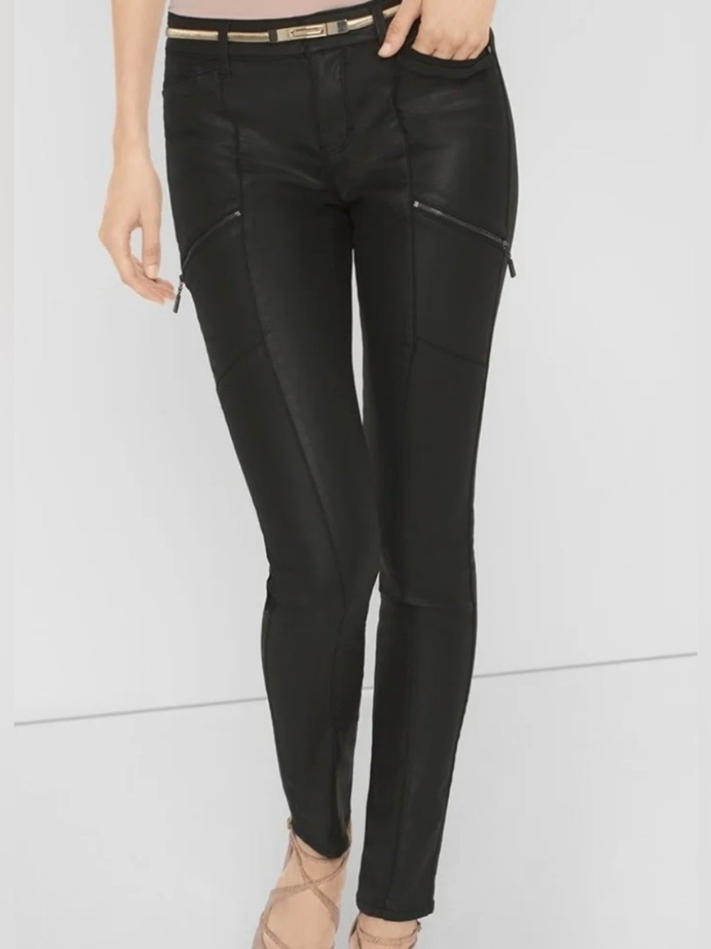 White House Black Market Skinny Faux Leather Moto Jeans | Black | Size 4 Regular
